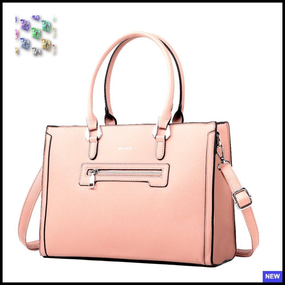 Structured Vegan Leather Satchel Purse Medium Tote Work Bag Classic Chic